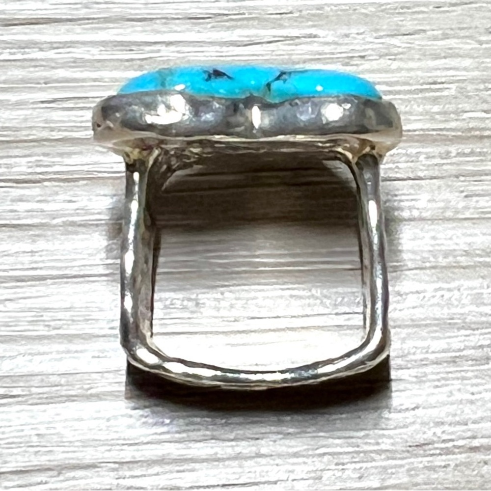 Designer Peyote Bird Square Sterling Silver Turquoise Heart Ring, Size 4.5 - Picture 6 of 10